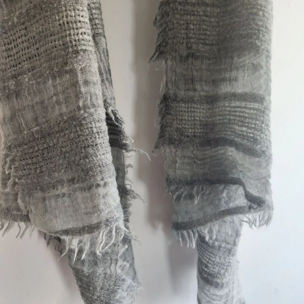 Eileen Fisher grey wool blend lightweight scarf OS grunge bohemian layer outdoor